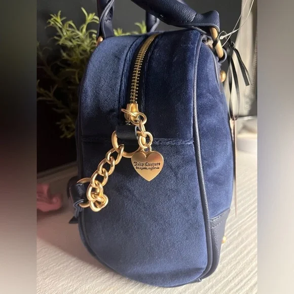 Juicy Couture Regal Blue Velour Satchel Crossbody Bowler Bag NWT - Picture 8 of 8